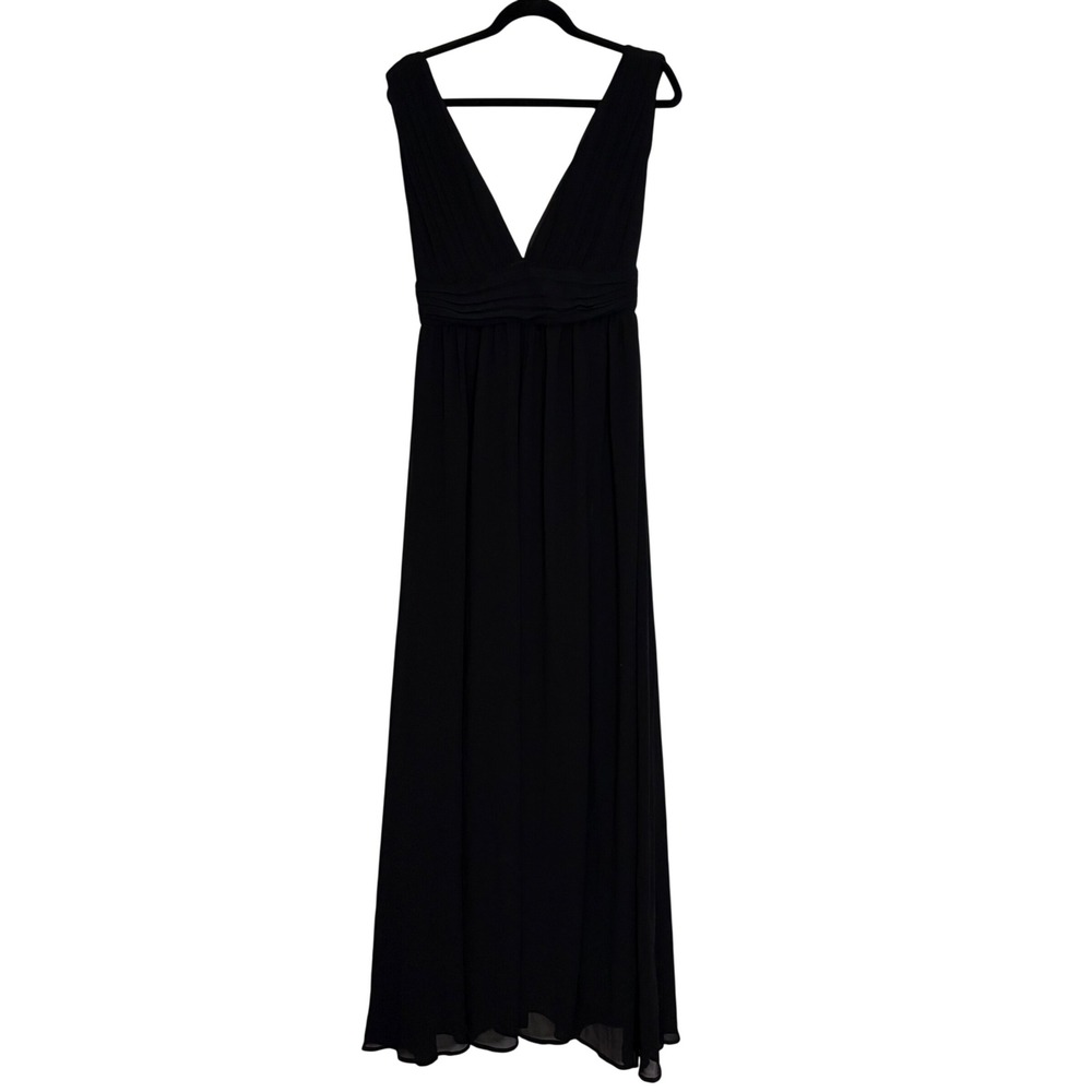 Lulus Black Deep V Neck‎ Empire Waist Maxi Dress Slit Size S